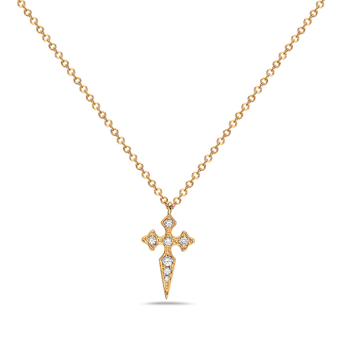 14K Yellow Gold  - Bassali Jewelry Collection - Cross 0.07 CTW Diamond Necklace With 18" Chain