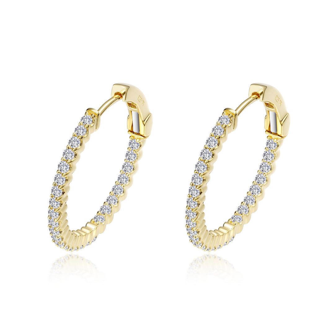 Lafonn Sterling Silver Gold Plated Cubic Zirconias Inside Outside 20mm Hoops