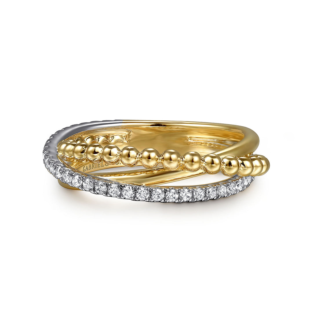 14K Yellow/White Gold Gabriel & Co. 0.28 CTW Diamond Woman's Crossover Ring