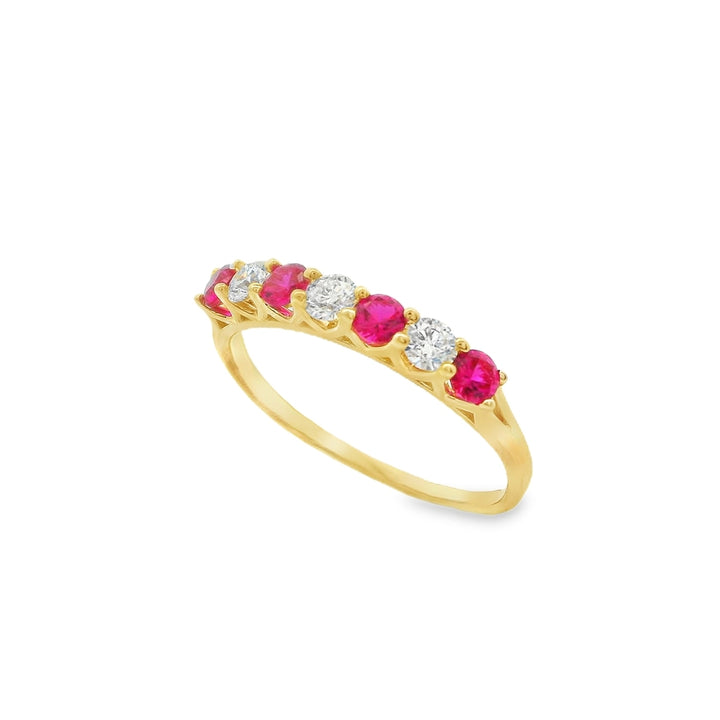14K Yellow Gold 3mm LAB Grown Ruby And 3mm LAB Grown Diamond Ring