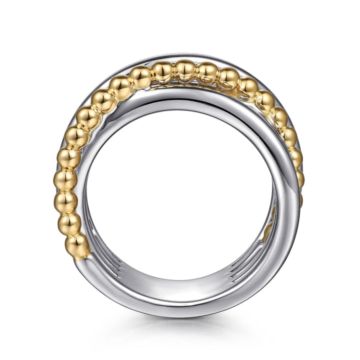 Gabriel & Co. Sterling Silver And 14K Yellow Gold Wide Criss-Cross Multirow Ring
