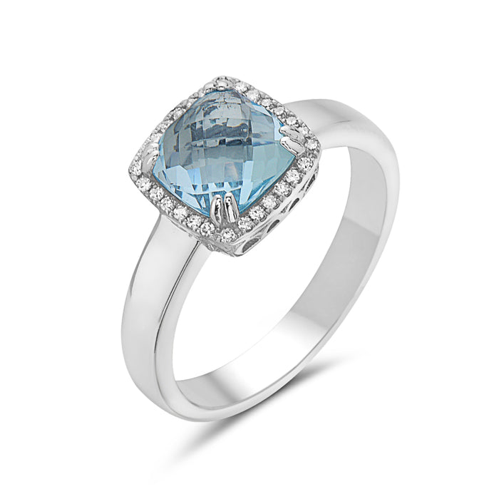 14K White Gold 1.87 CT Topaz And 0.09 TDW Diamond Women's Ring