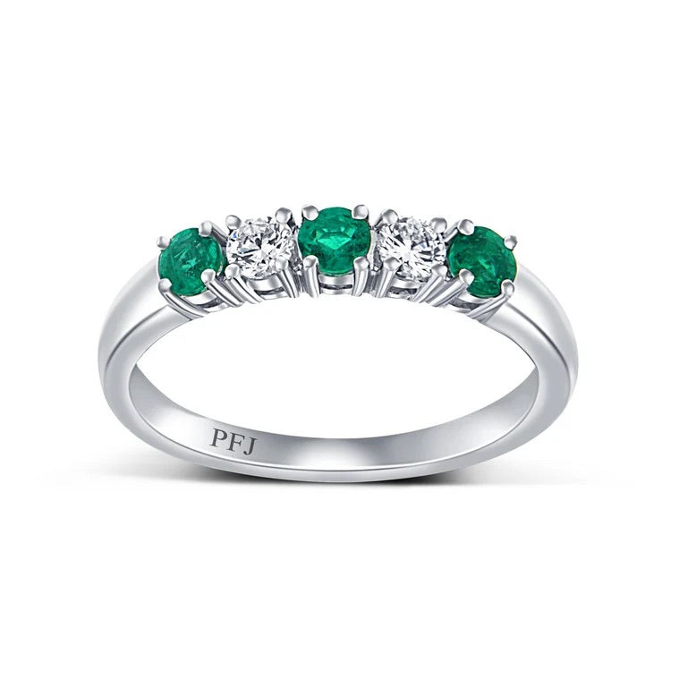 18K White Gold 0.35 CTW Emerald And 0.20 CTW Diamond Ring