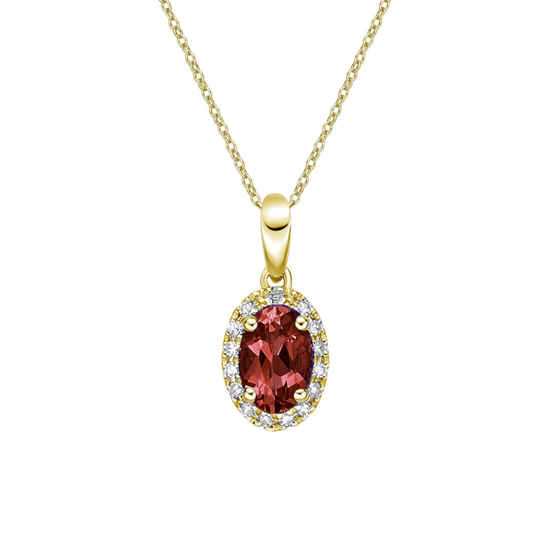 10K Yellow Gold Natural 6x4mm Oval Garnet And 0.06 CTW Diamond Necklace