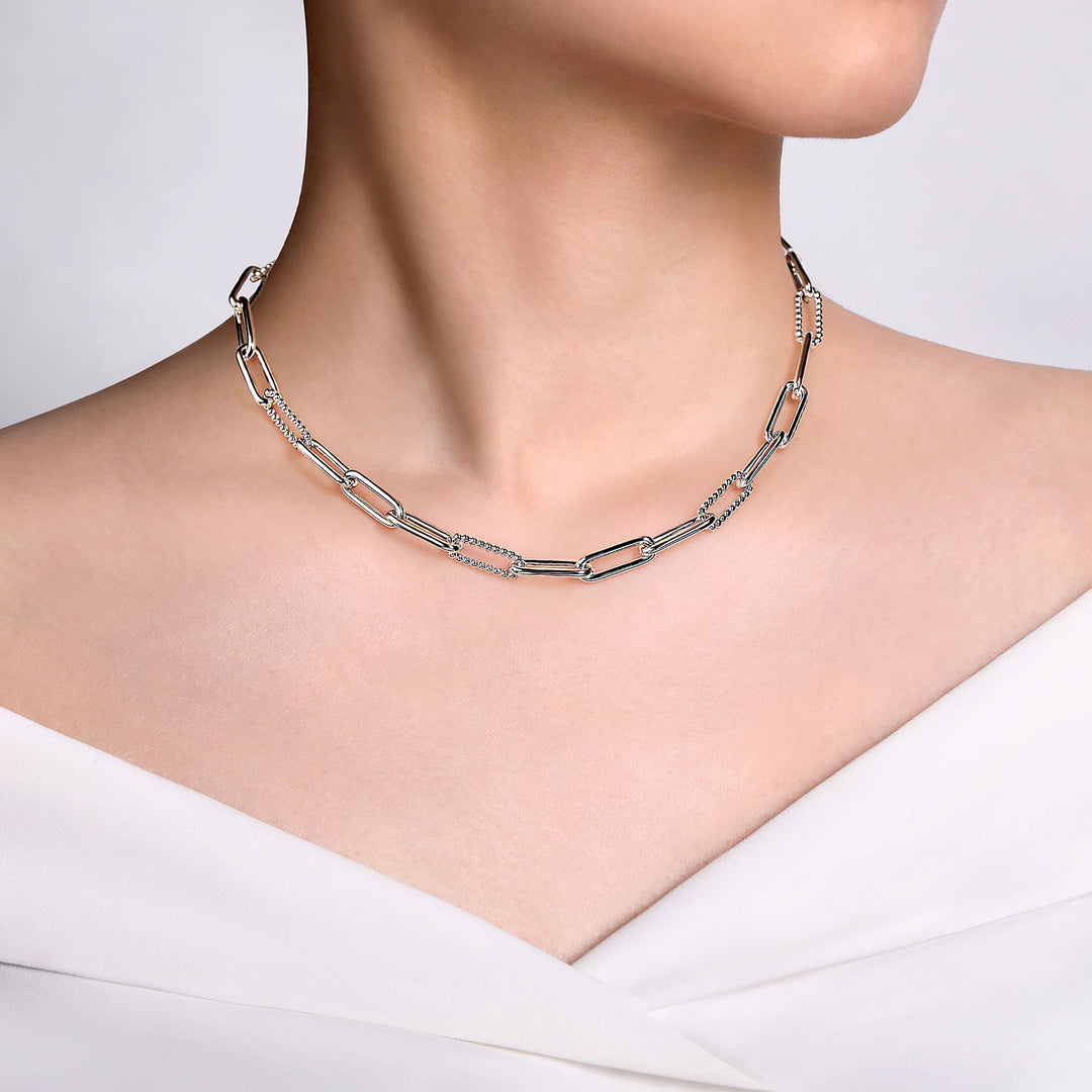 Gabriel & Co. Sterling Silver Large Fancy Paperclip Link 16" Necklace