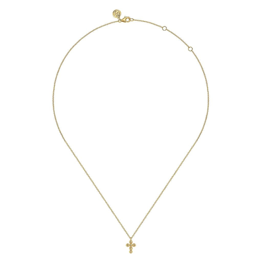 Women's 14K Yellow Gold Gabriel & Co. Polished Beaded Small Cross Necklace