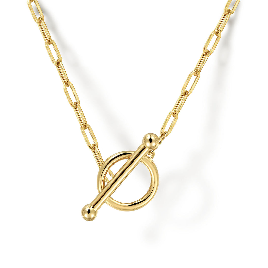 14K Yellow Gold Gabriel & Co. Paprclip Link Necklace With Toggle Clasp