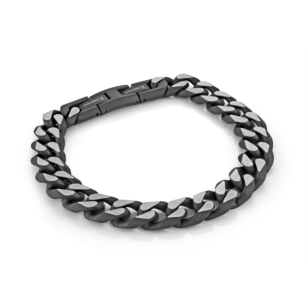 Italgem Matte Black Stainless Steel Diamond-Cut Curb Link Bracelet [803-04087]