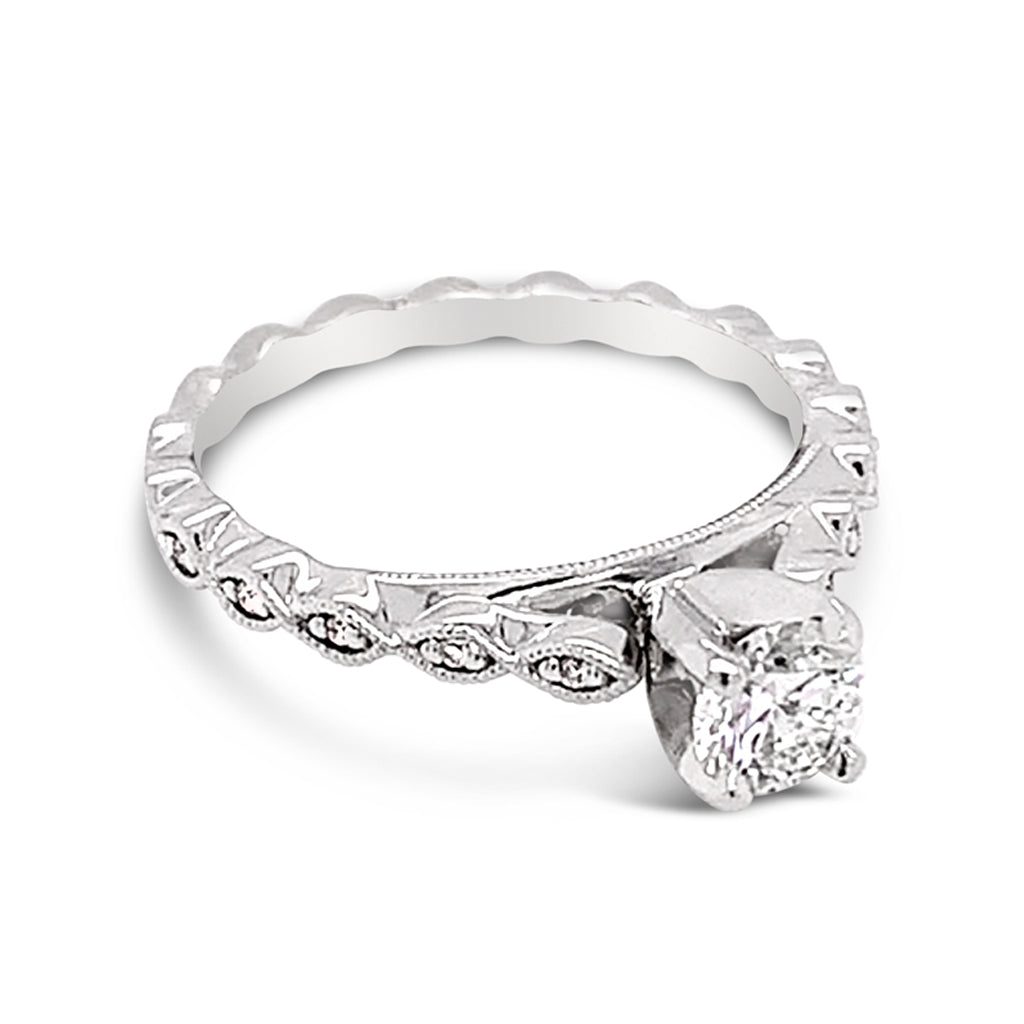 14K White Gold 0.03 CTW Diamond Set Vintage Style Engagement Ring Semi-Mount