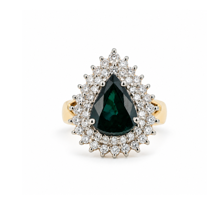 Estate - 14K Yellow And White Gold Sapphire And 0.96 CTW Diamond Ring, Size 5.5