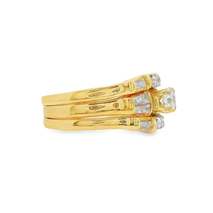 Estate - 14K Yellow And White Gold 0.83 CTW Diamond Wedding Set, Size 5.5