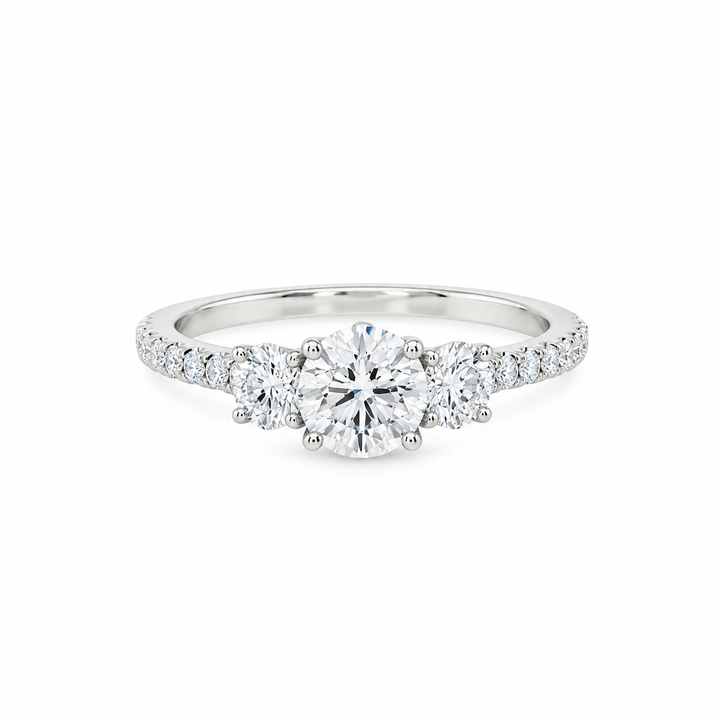 Women's 14K White Gold Three Stone 0.52 CTW Diamond Semi-Mount Engagment Ring