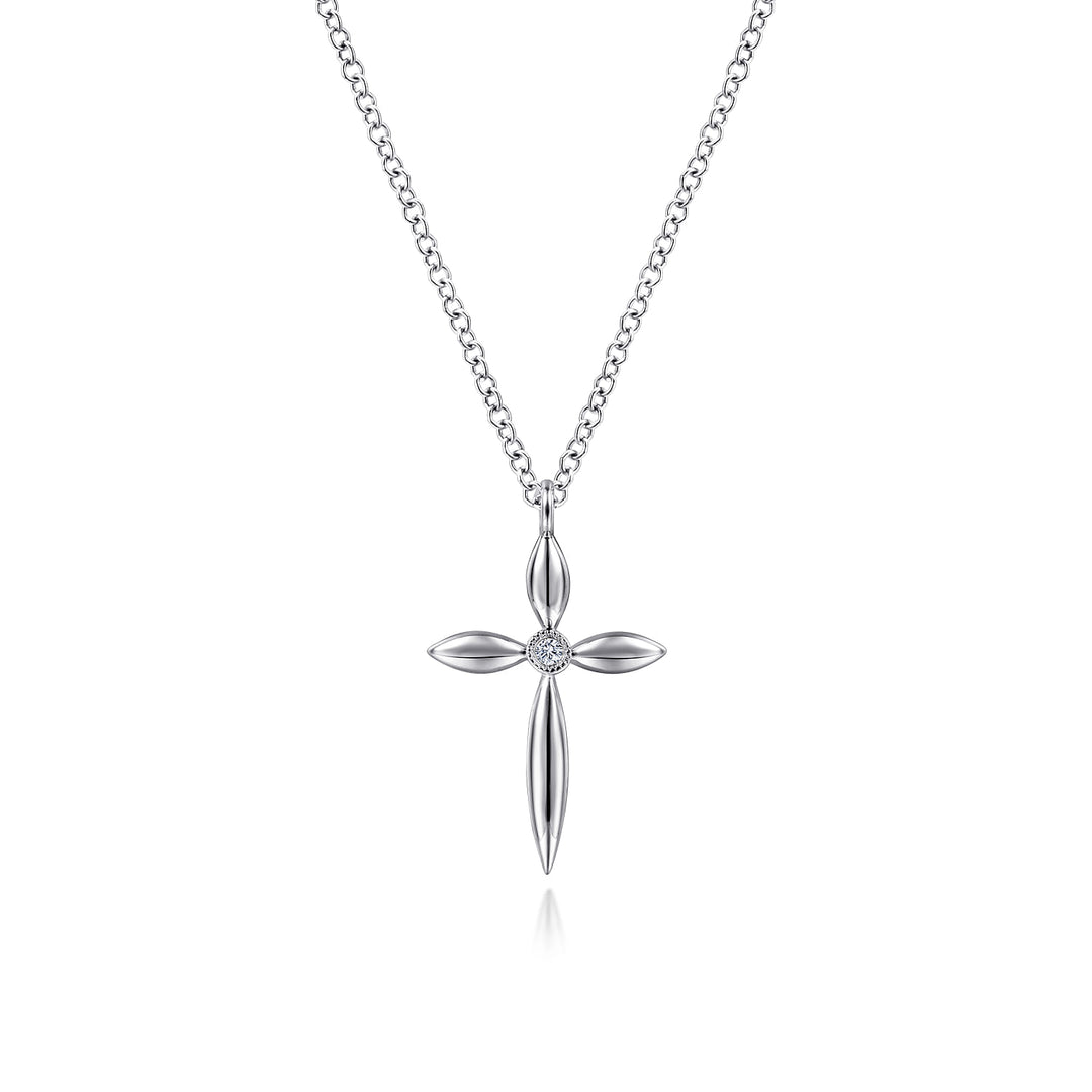 Sterling Silver Gabriel & Co. Cross Necklace With Diamond