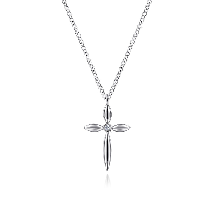 Sterling Silver Gabriel & Co. Cross Necklace With Diamond