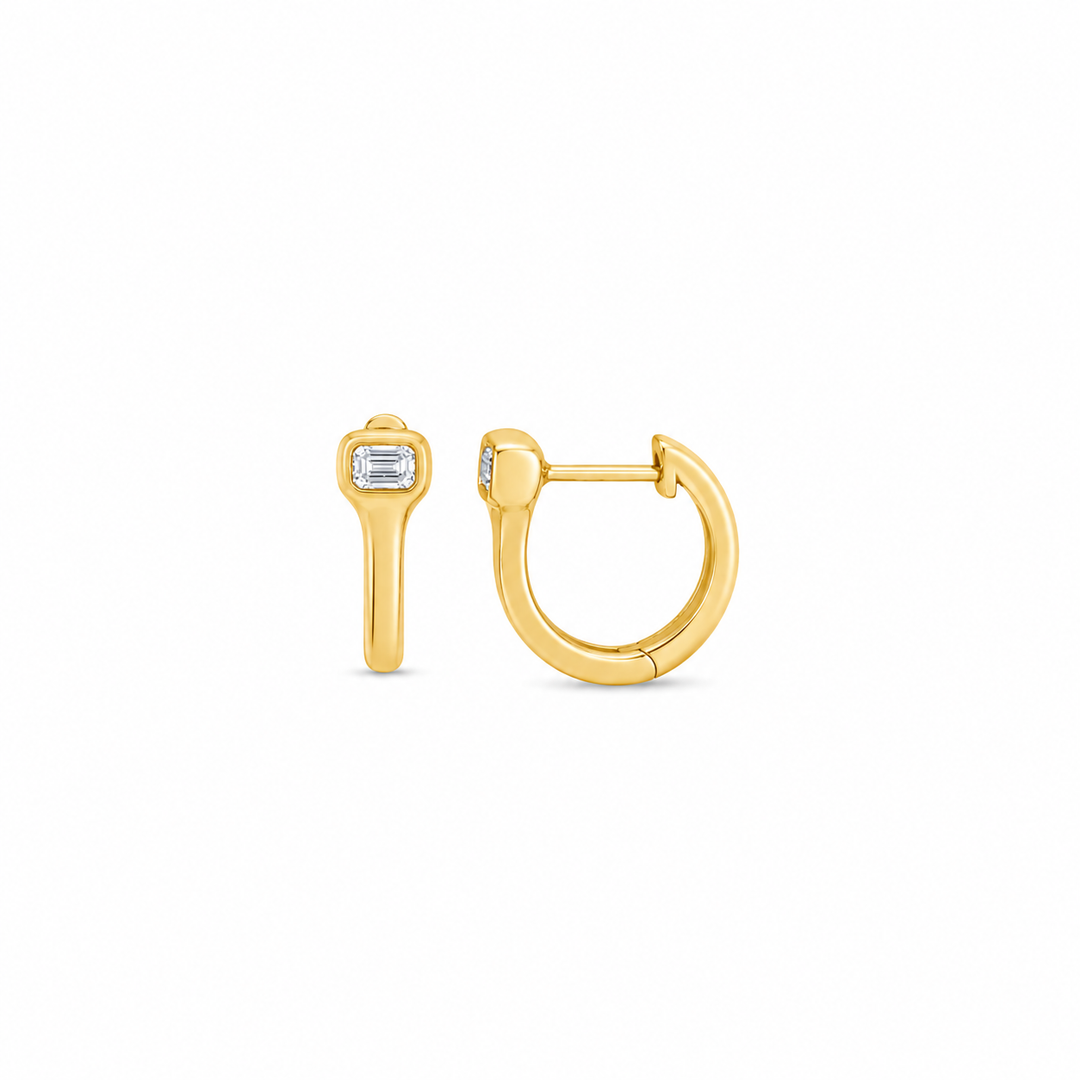 14K Yellow Gold 0.21 CTW Emerald Cut Diamond Huggie Earrings