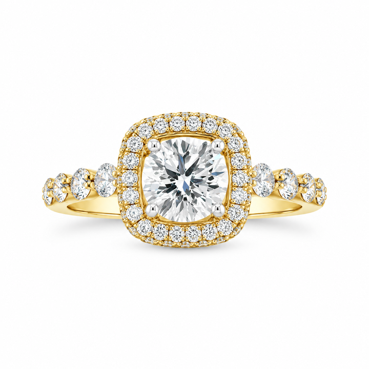 Women's 18K Two-tone Gold Custion-shaped Halo 0.84 CTW Diamond Semi-Mount Engagment Ring