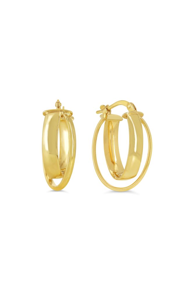 sempreORO Sterling Silver 14 Karat Gold Bonded Oval Crossover Hoop Earrings
