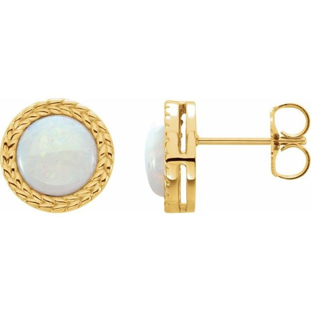 14K Yellow Gold 7mm Each Round Opal Stud Earrings