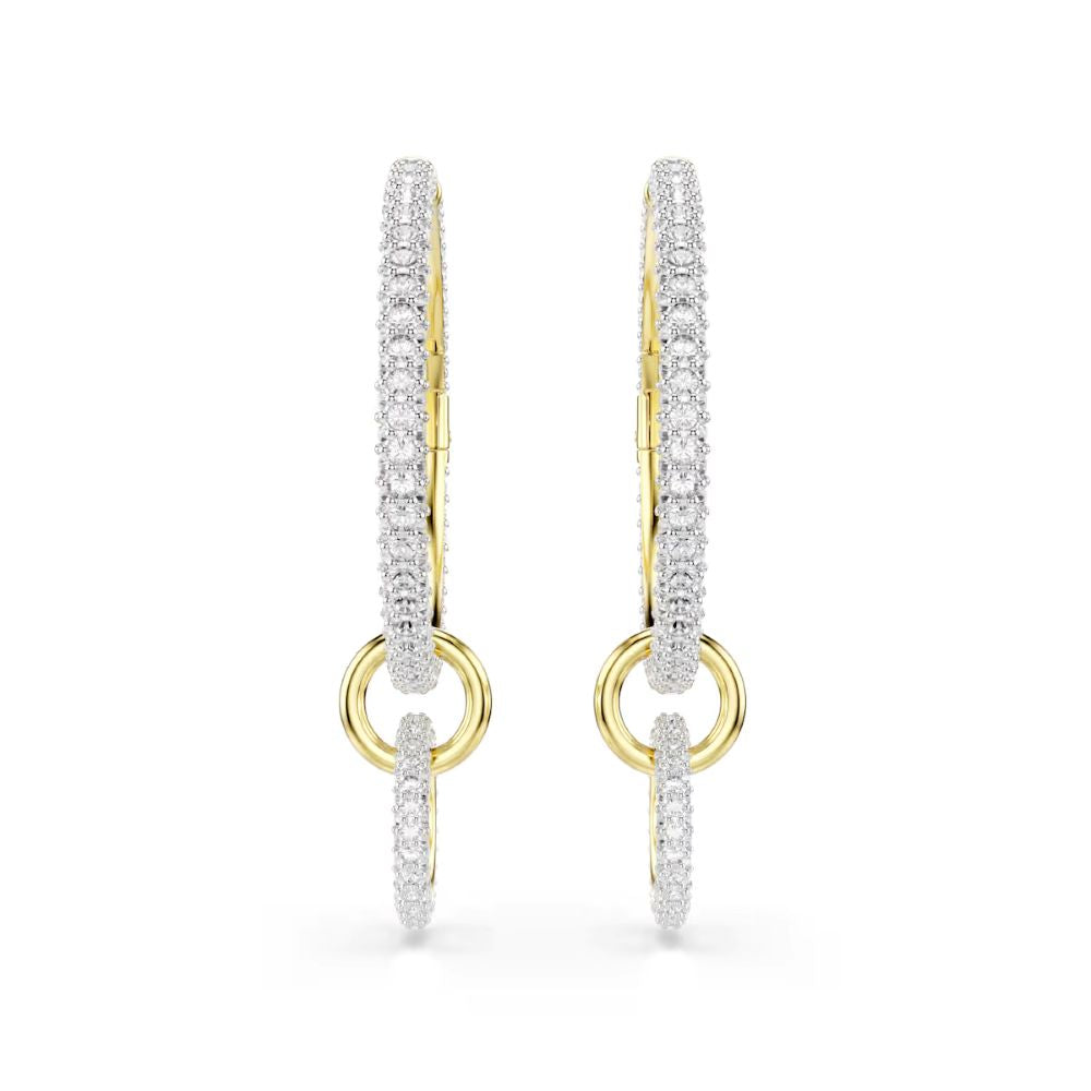 Swarovski Dextera Rhodium And Gold-Tone Plated Hoop/Drop Earrings With Clear Crystals