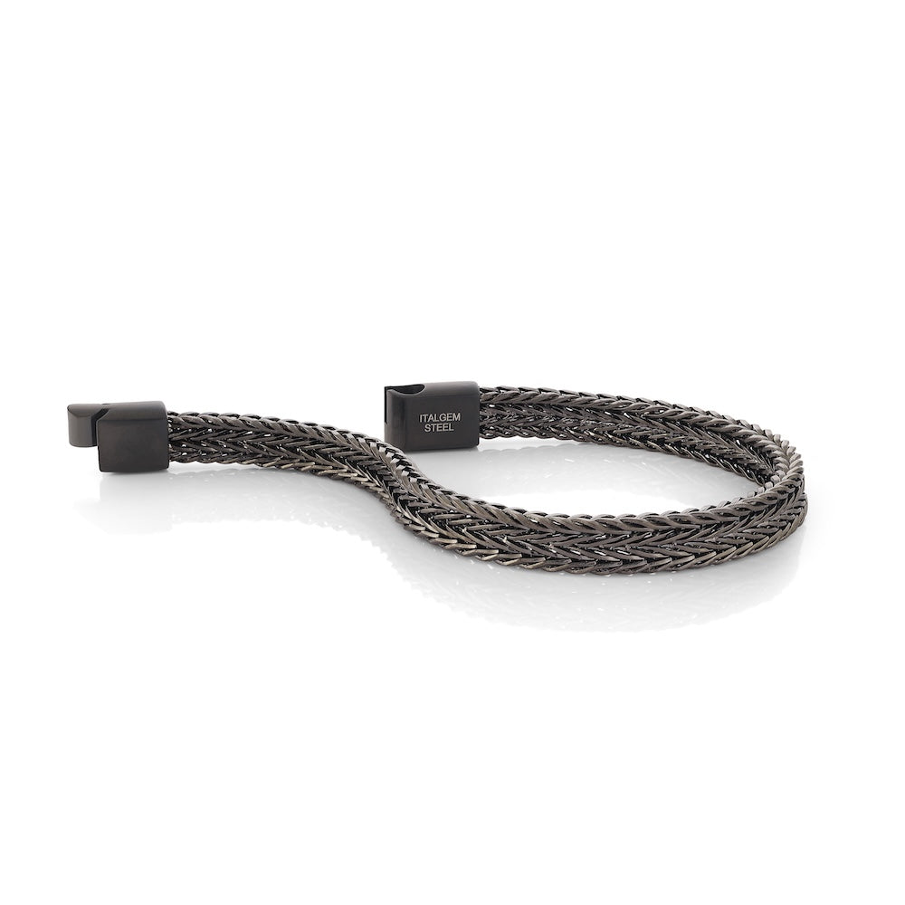 Italgem Gunmetal Stainless Steel And Black Plated Flat Franco 8.5" Bracelet