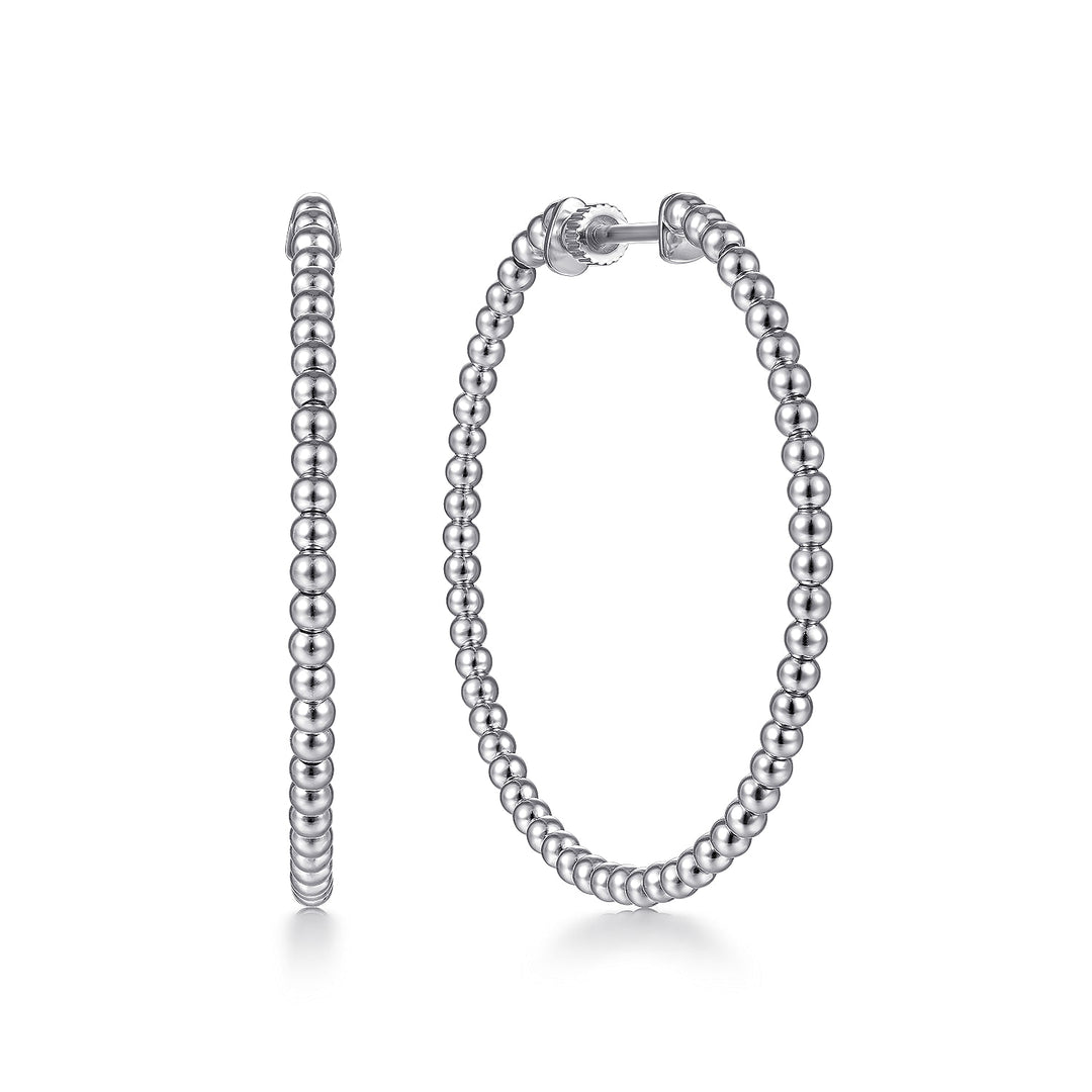 14K White Gold Beaded 40mm Large Hoop Earrings