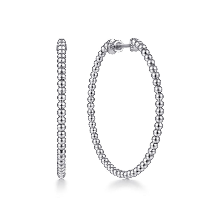 14K White Gold Beaded 40mm Large Hoop Earrings