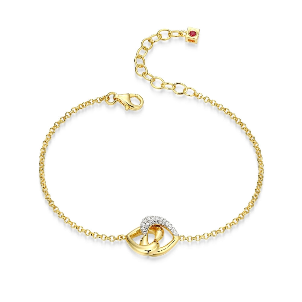 ELLE Yellow Gold Plated Sterling Silver Two Linked Hearts Bracelet With Pave Cubic Zirconia