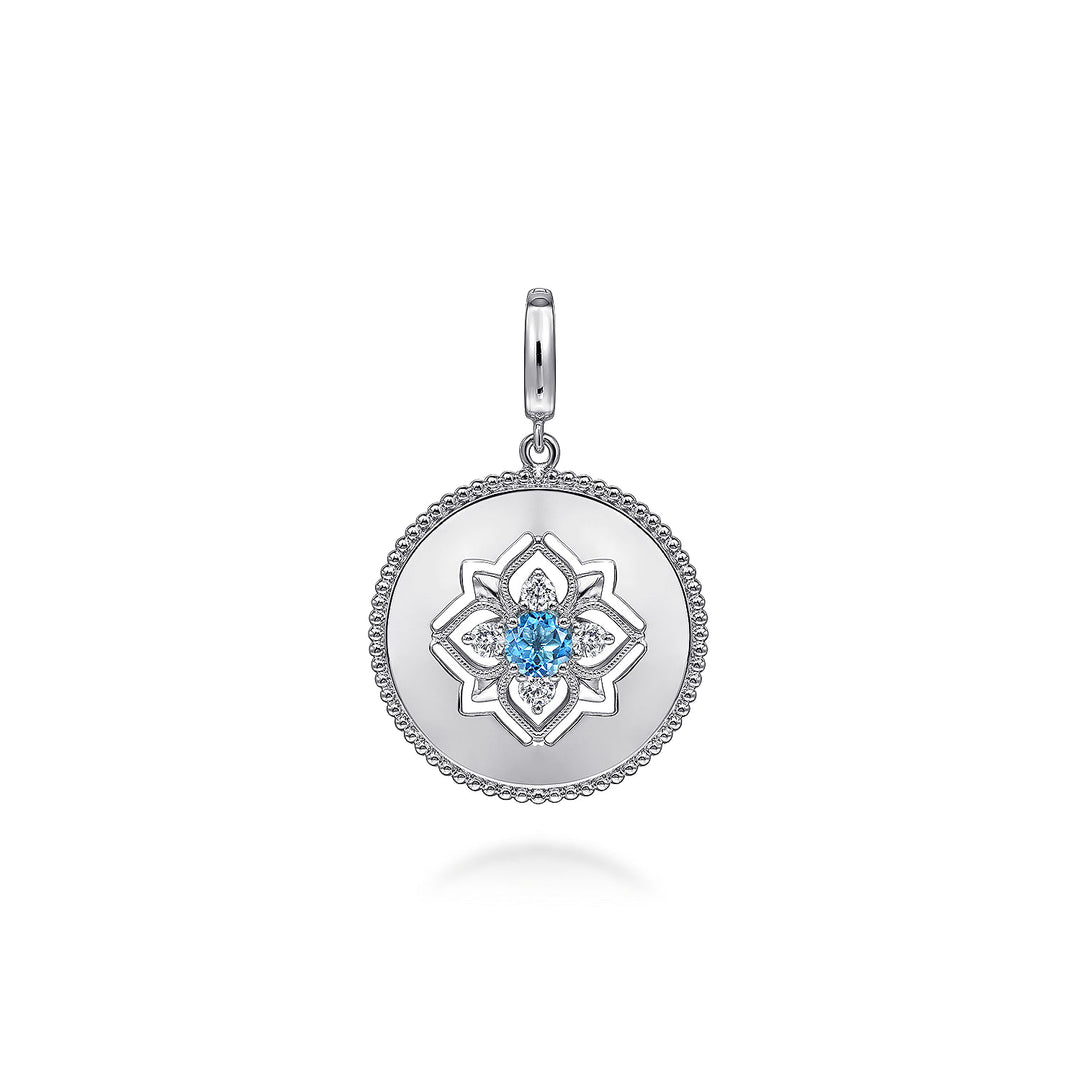 Gabriel & Co. Sterling Silver 24mm Disc Pendant With Blue Topaz And White Sapphires