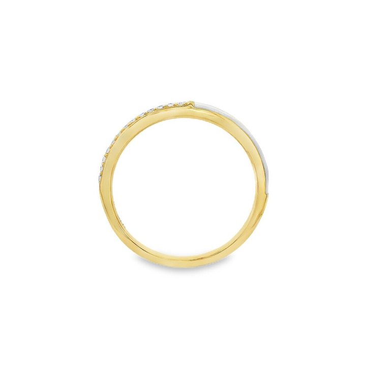 14K Yellow Gold 0.06 CTW Diamond Woman's Stackable Ring With White Enamel