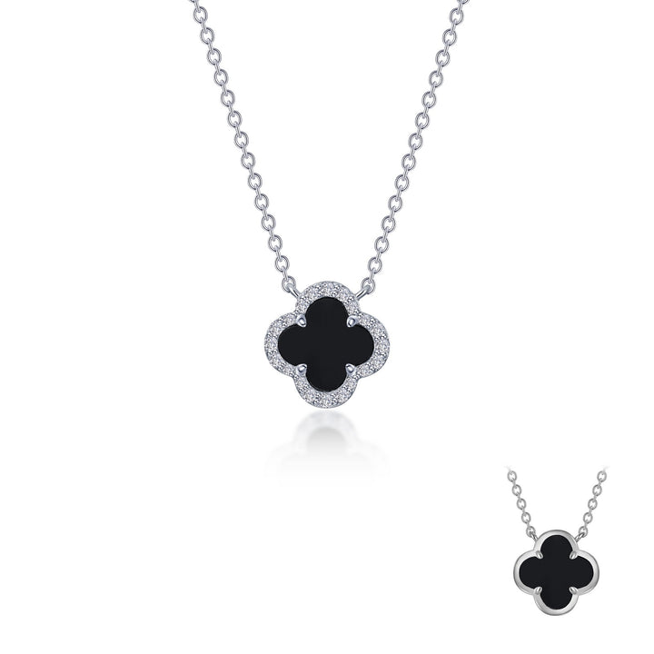 Sterling Silver Black Onyx And Clear Cubic Zirconia Necklace