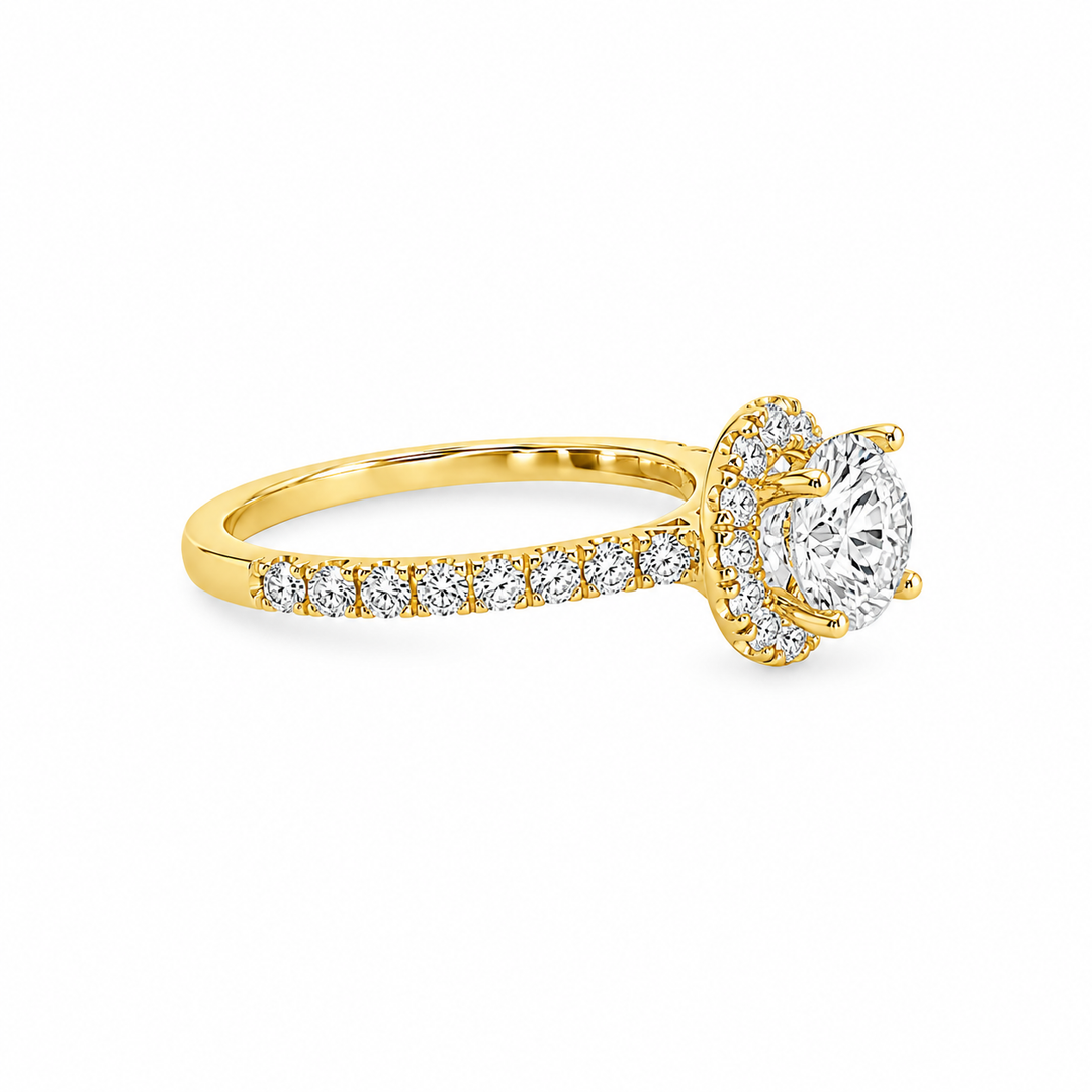 18K Yellow Gold Halo Engagement Semi Mount