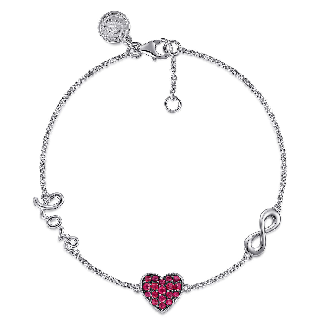 Sterling Silver Gabriel & Co.  Love, Infinity Stationed Bracelet With Rubies