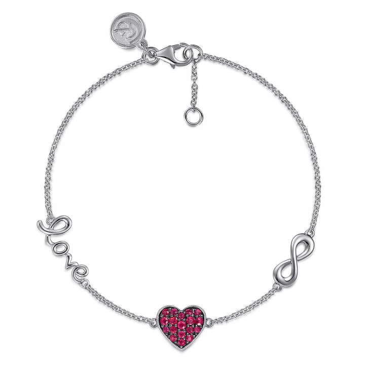 Sterling Silver Gabriel & Co.  Love, Infinity Stationed Bracelet With Rubies