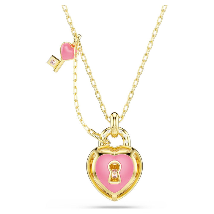 Swarovski Idyllia Gold-Tone Plated Necklace With Heart Lock Pink Cubic Zirconia 5737288