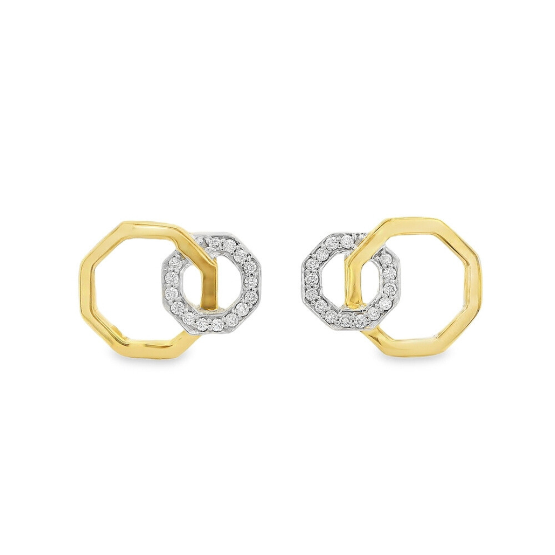 14K Yellow And White Gold 0.12 CTW Diamond Octagonal Stud Earrings