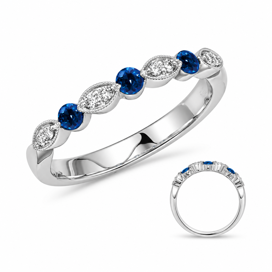 14K White Gold 0.22 CTW Sapphire And 0.12 CTW Diamond Ring