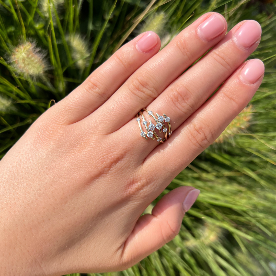 14K Yellow Gold 0.90 CTW Diamond Woman's Multirow Ring