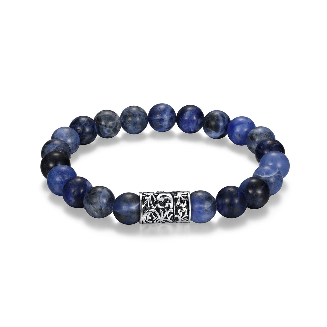 Ethos Silver Black Oil Intaglio Clasp 9" Bracelet With Sodalite