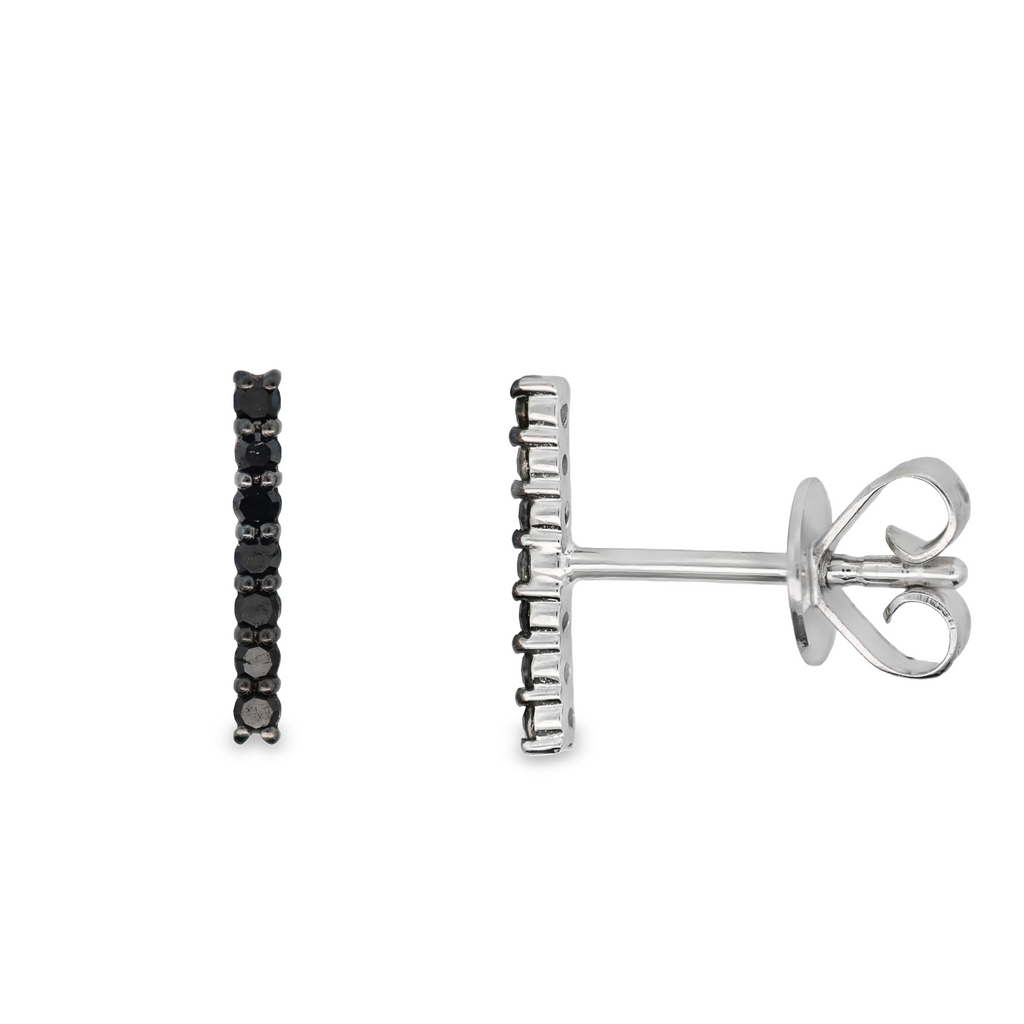 10K White 0.11 Ctw Black Diamond Bar Stud Earrings