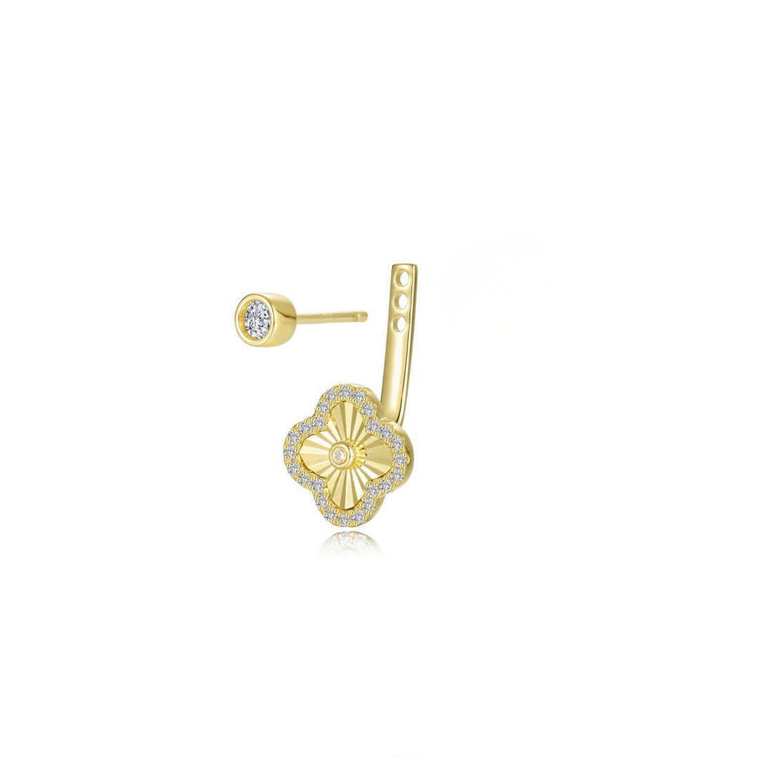 Lafonn Sterling Silver Gold Plated Clover Jacket Earrings Set With Clear Round Cubic Zirconias