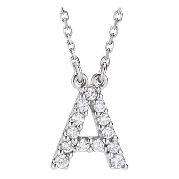 14K White Gold Initial A 0.12 CTW Diamond Necklace