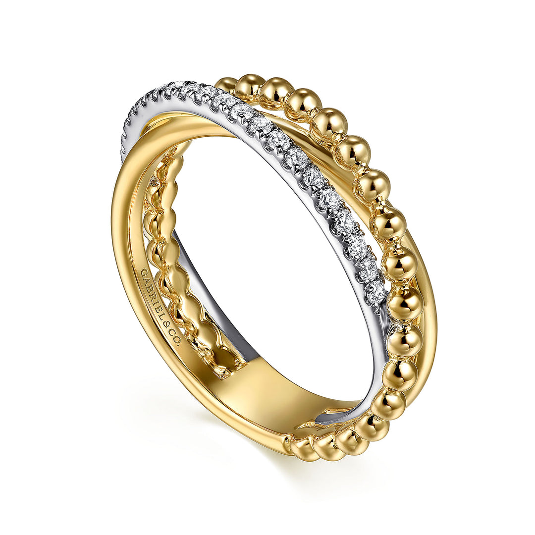 14K Yellow/White Gold Gabriel & Co. 0.28 CTW Diamond Woman's Crossover Ring