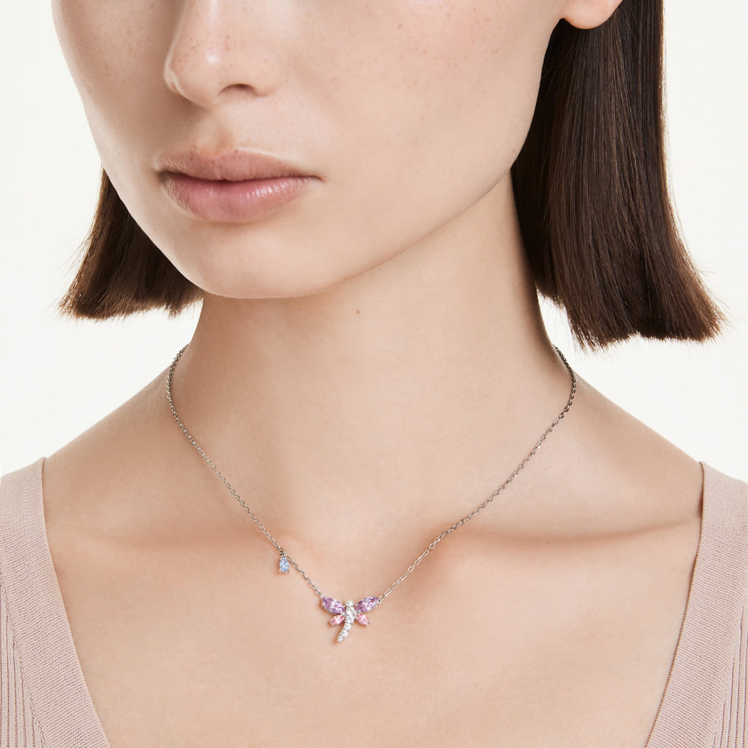 Swarovski Ariana Grande Rhodium Plated Dragonfly Necklace With Multicoloured Cubic Zirconias And Crystal Pearl 5737383