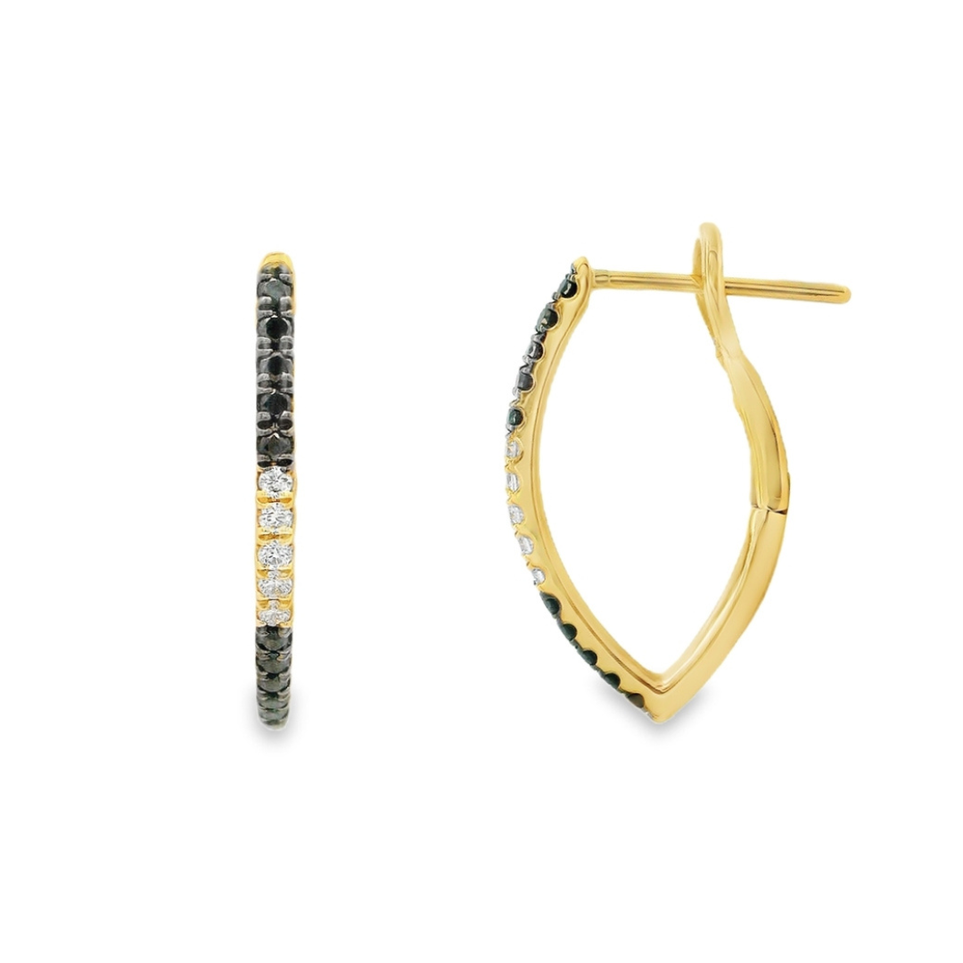 14K Yellow Gold 0.24 CTW Black And White Diamond Hoop Earrings