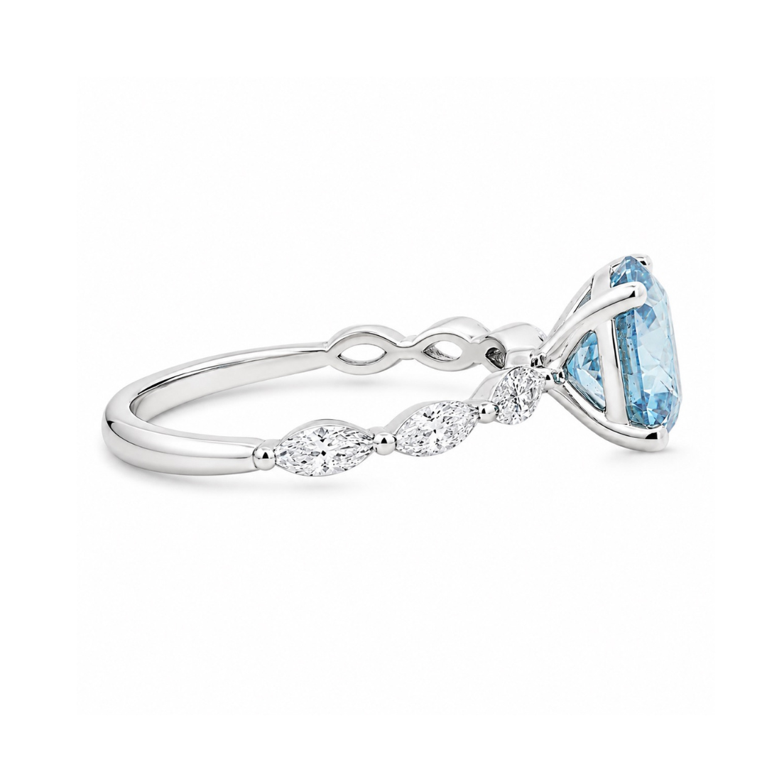 14K White Gold Blue LAB Diamond Engagement Ring