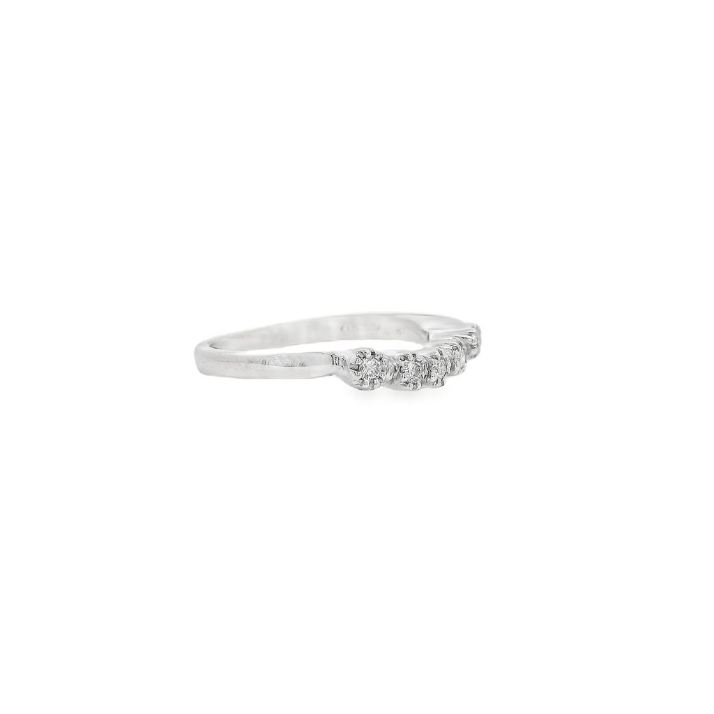 Estate - 18K White Gold Curved 0.14 CTW Diamond Wedding Band, Size 5