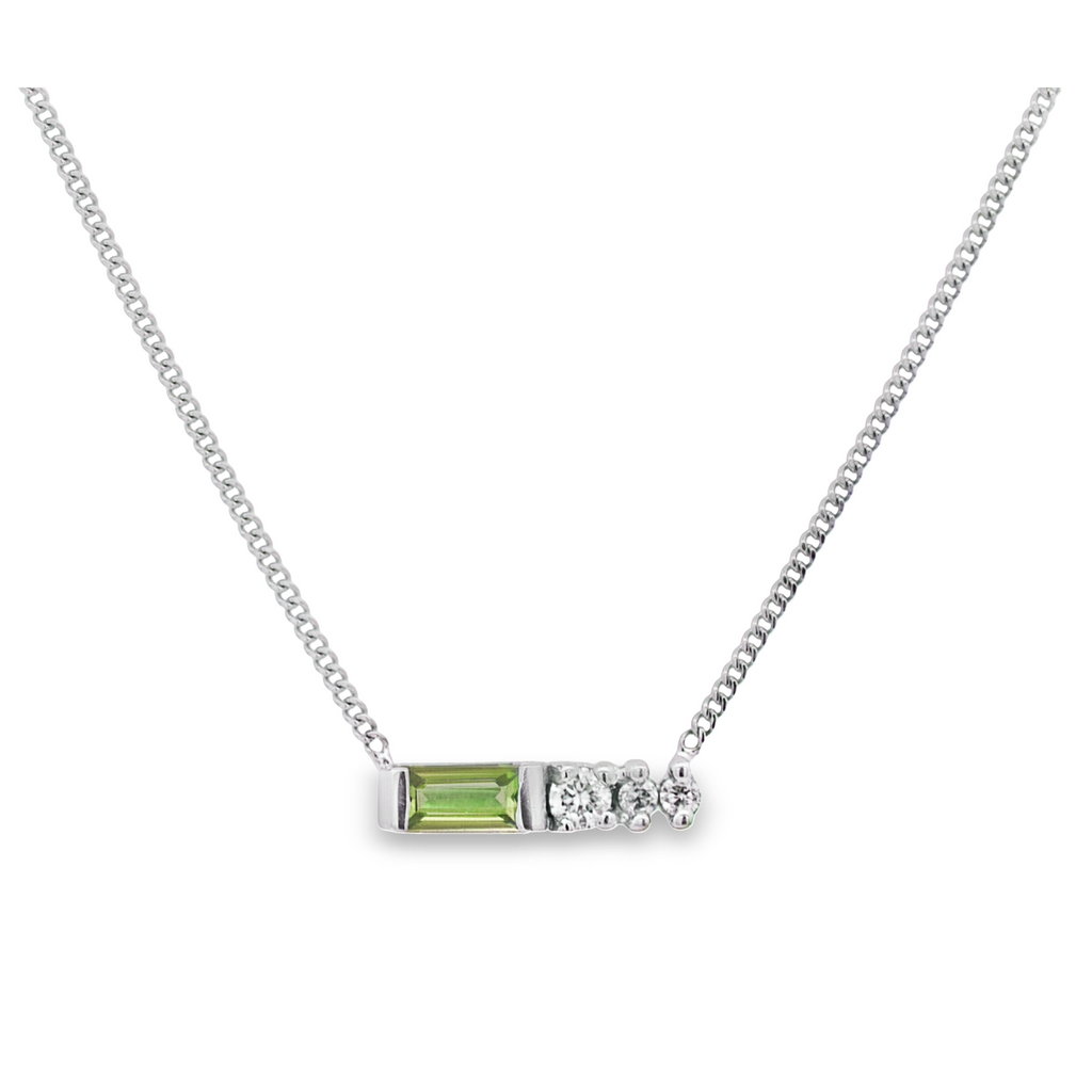 10K White Gold Natural 4x2mm Baguette Peridot And 0.025 TDW Diamond Necklace