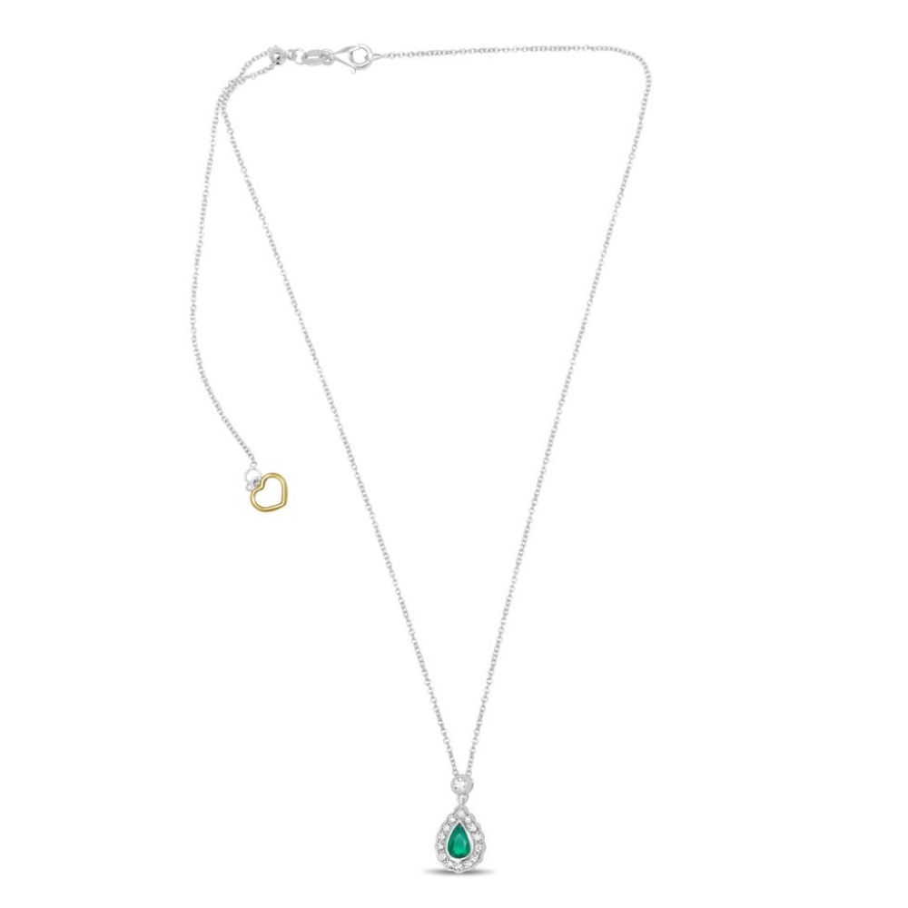 18K White And Yellow Gold 0.58 CTW Pear Shaped Emerald And 0.25 CTW Diamond Necklace