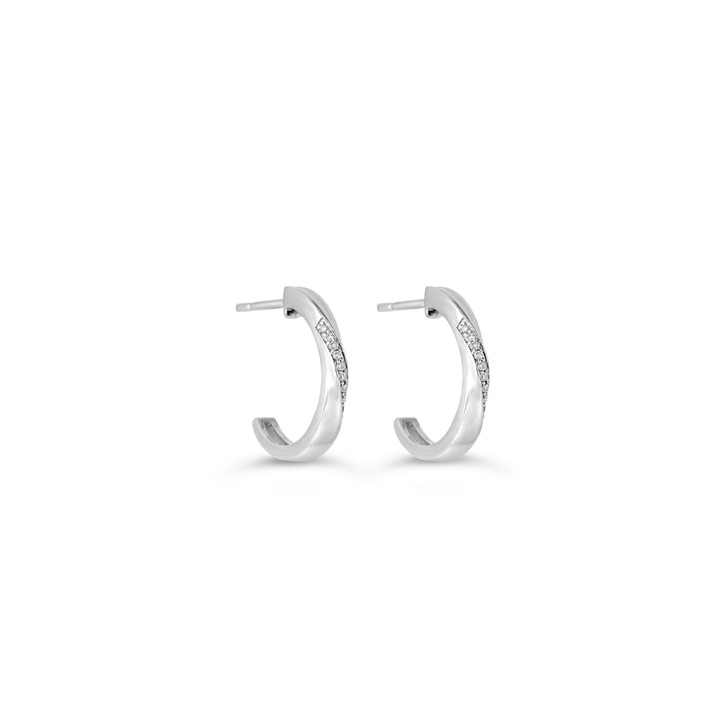 10K White Gold Polished Small Diamond Hoops