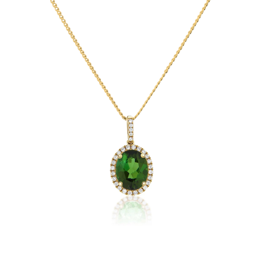 18K Yellow Gold 1.33 CTW Oval Tourmaline And 0.13 CTW Diamond Halo Pendant